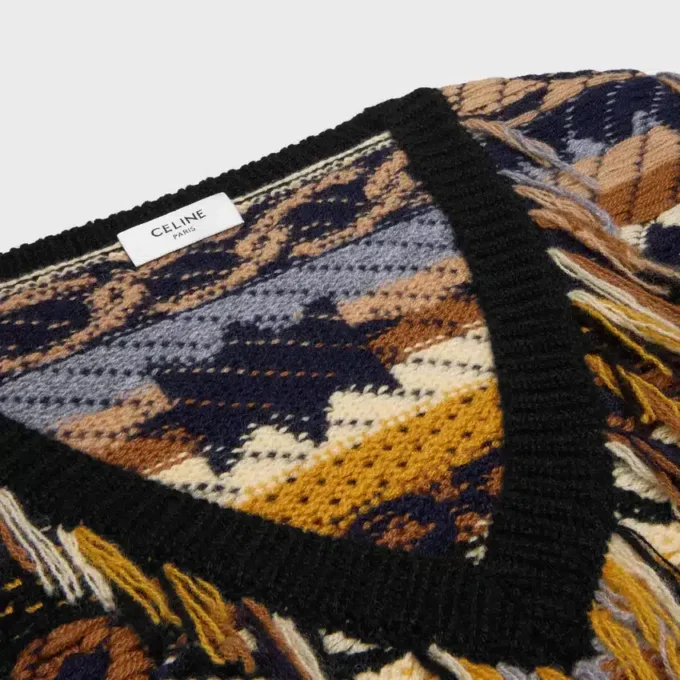Pull à col en V en cachemire jacquard Pull à col en V en cachemire jacquard