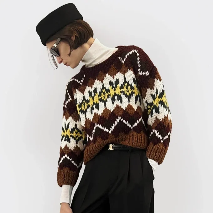 Pull à col rond en laine Fair Isle