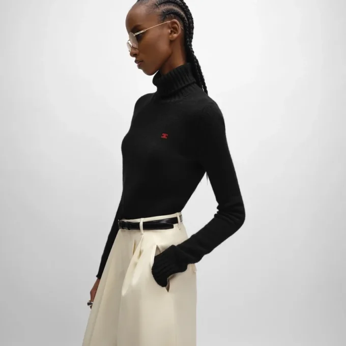 Pull à col roulé en laine et cachemire