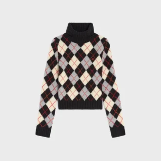 Pull à col roulé en laine à motif argyle