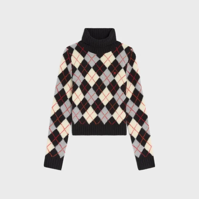 Pull à col roulé en laine à motif argyle