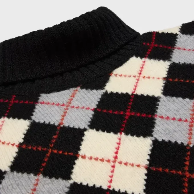 Pull à col roulé en laine à motif argyle