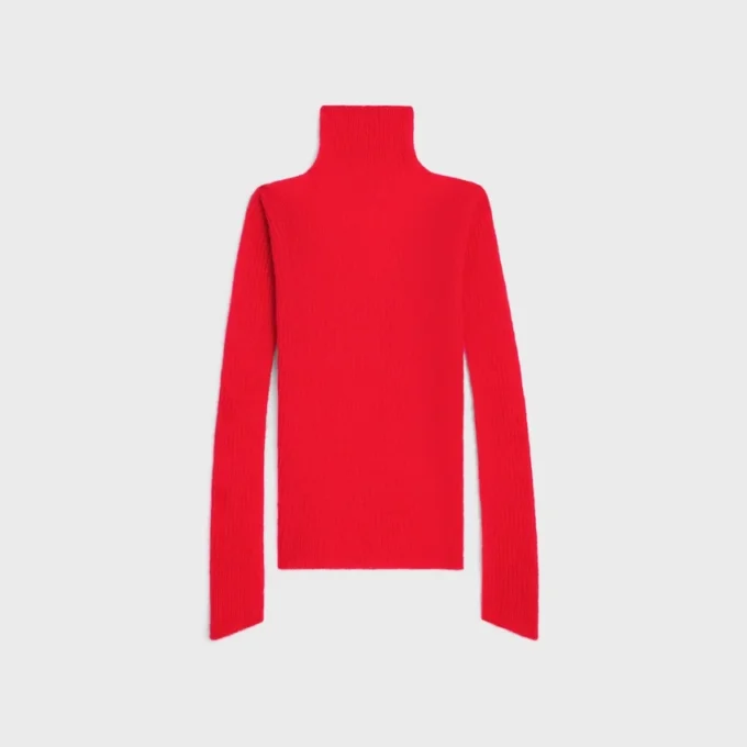 Pull à col roulé en mohair et soie côtelés
