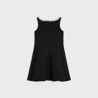 Robe brodée en crêpe de laine double