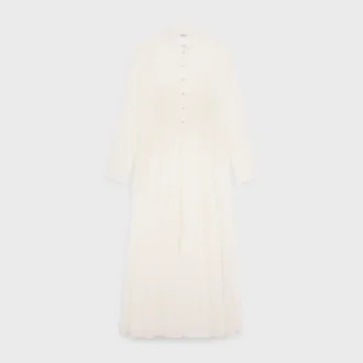 Robe chemise longue en crêpon de coton et soie