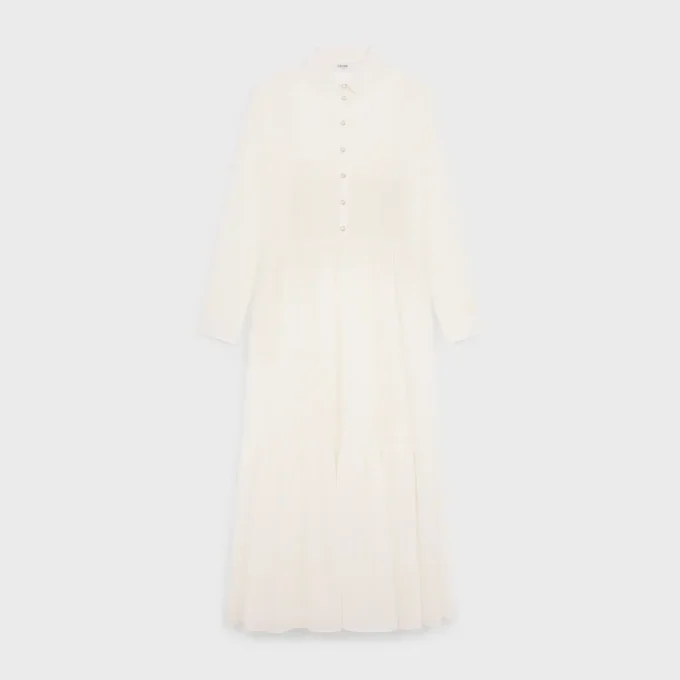Robe chemise longue en crêpon de coton et soie