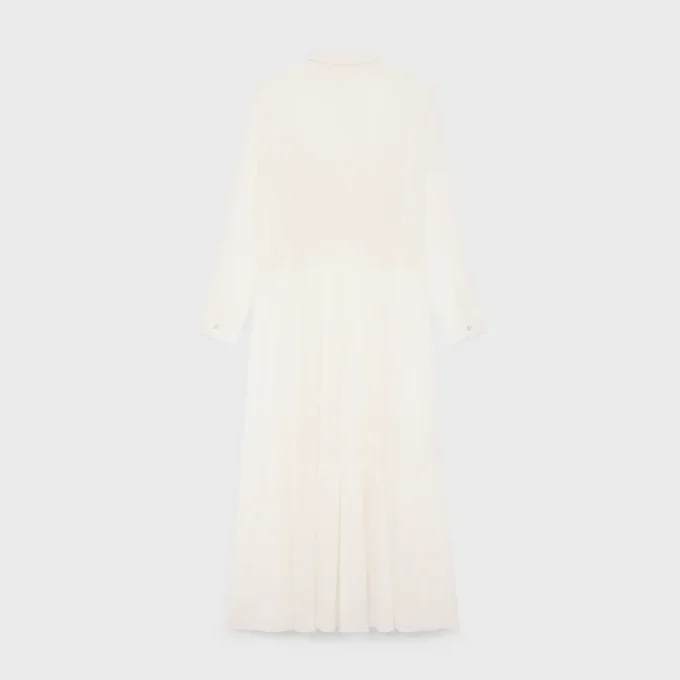 Robe chemise longue en crêpon de coton et soie