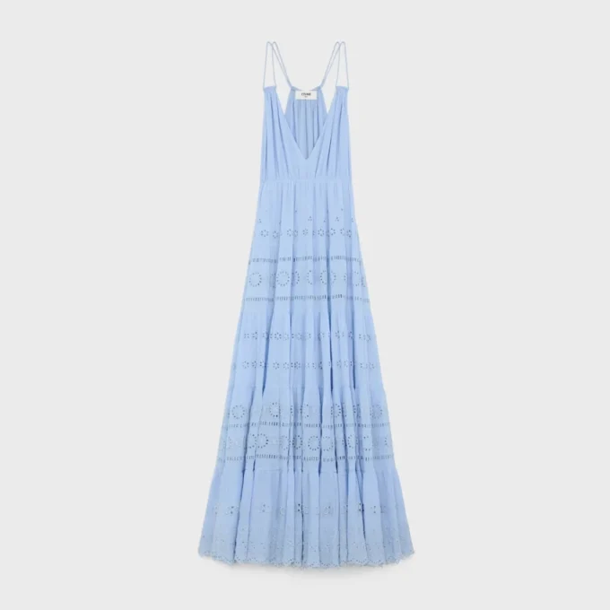 Robe longue brodée en crêpon de coton et soie Robe longue brodée en crêpon de coton et soie