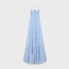 Robe longue brodée en crêpon de coton et soie Robe longue brodée en crêpon de coton et soie