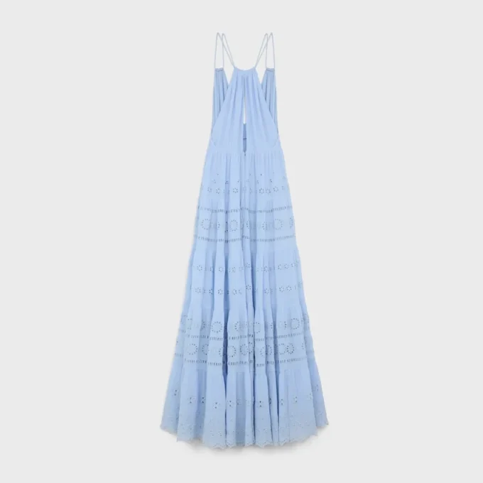 Robe longue brodée en crêpon de coton et soie Robe longue brodée en crêpon de coton et soie