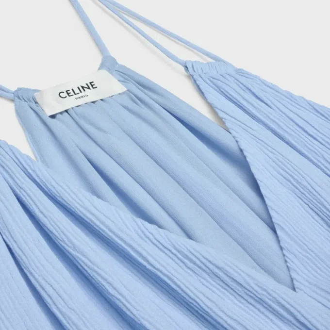 Robe longue brodée en crêpon de coton et soie Robe longue brodée en crêpon de coton et soie