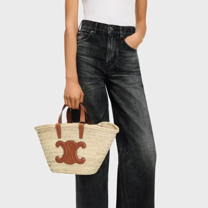 Sac CELINE Classic Panier pour Teen en feuilles de palmier et cuir de veau