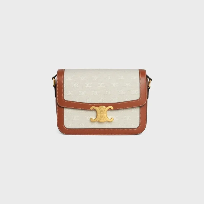 Sac Classique Triomphe en textile avec motif Triomphe intégral et cuir de veau Sac Classique Triomphe en textile avec motif Triomphe intégral et cuir de veau