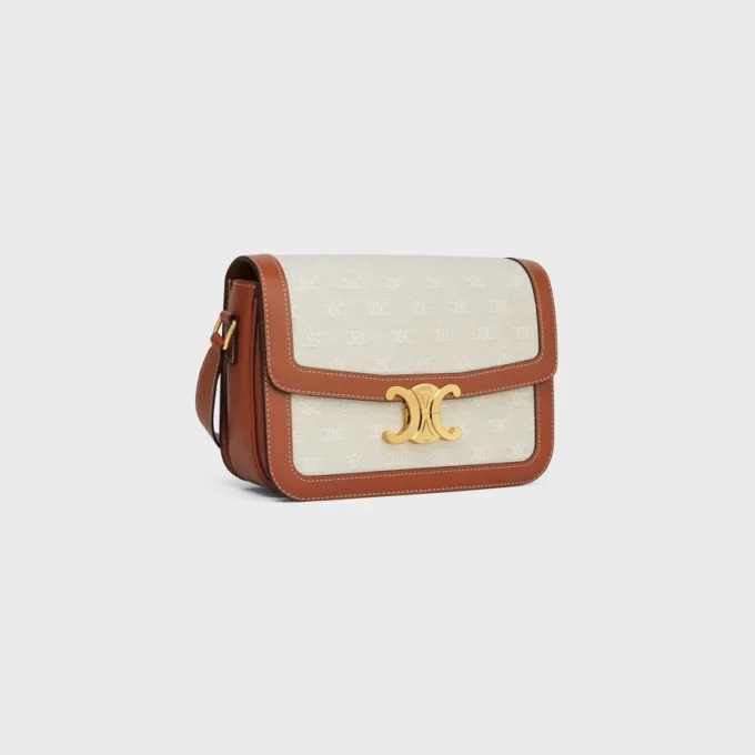 Sac Classique Triomphe en textile avec motif Triomphe intégral et cuir de veau Sac Classique Triomphe en textile avec motif Triomphe intégral et cuir de veau