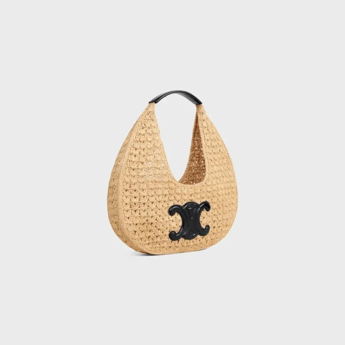 Sac hobo Panier Classic CELINE en raphia et cuir de veau