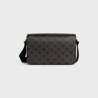 Sac messager à rabat en Triomphe Canvas et cuir de veau