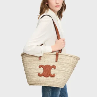 Sac Panier CELINE Classic de taille moyenne en feuilles de palmier et cuir de veau