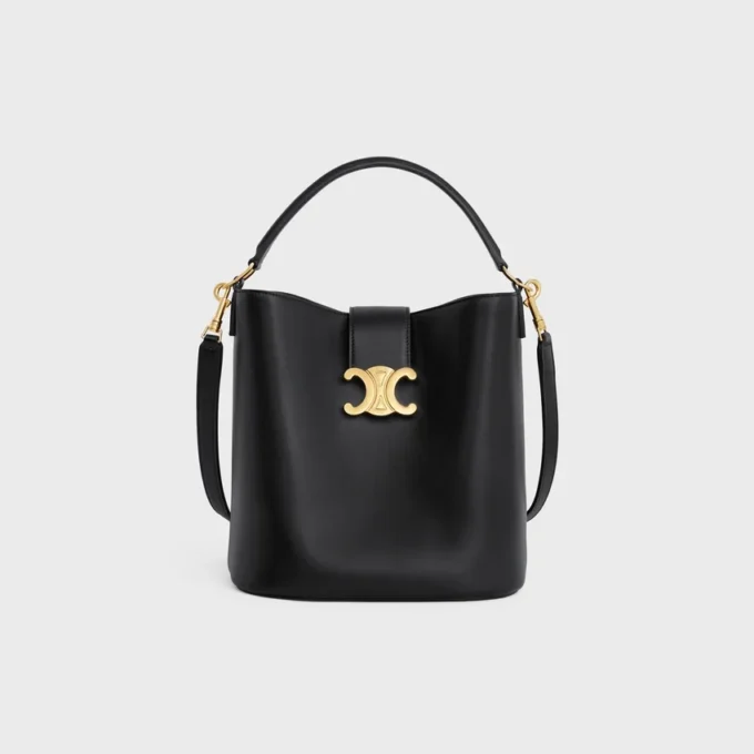 Sac seau Louise de taille moyenne en cuir de veau lisse