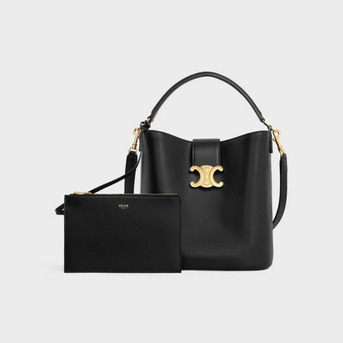Sac seau Louise de taille moyenne en cuir de veau lisse