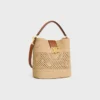 Sac seau Louise moyen en raphia et cuir de veau