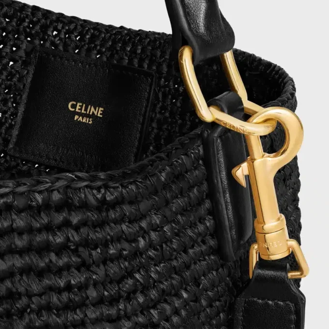 Sac seau Louise moyen en raphia et cuir de veau