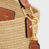 Sac seau Louise moyen en raphia et cuir de veau