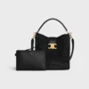 Sac seau Louise moyen en raphia et cuir de veau