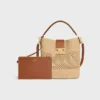 Sac seau Louise moyen en raphia et cuir de veau