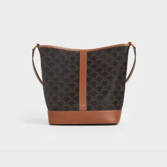 Sac seau moyen en Triomphe Canvas et cuir de veau