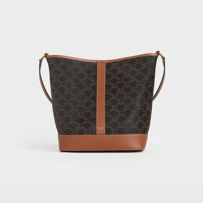 Sac seau moyen en Triomphe Canvas et cuir de veau