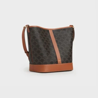 Sac seau moyen en Triomphe Canvas et cuir de veau