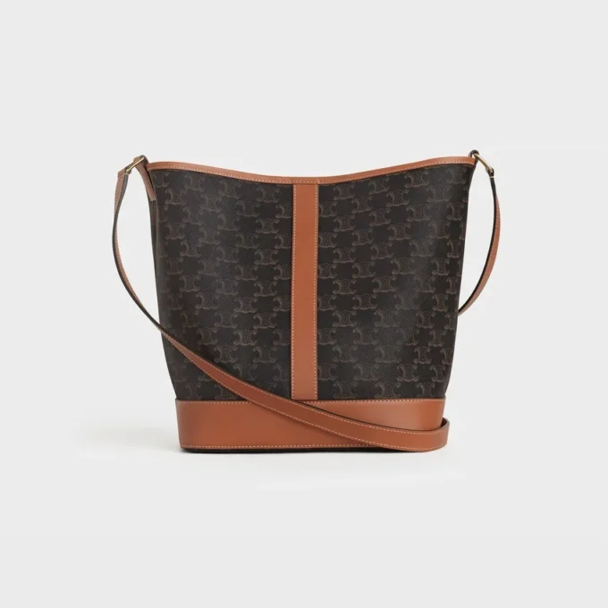 Sac seau moyen en Triomphe Canvas et cuir de veau