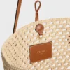 Sac seau Triomphe à perles en raphia et cuir de veau