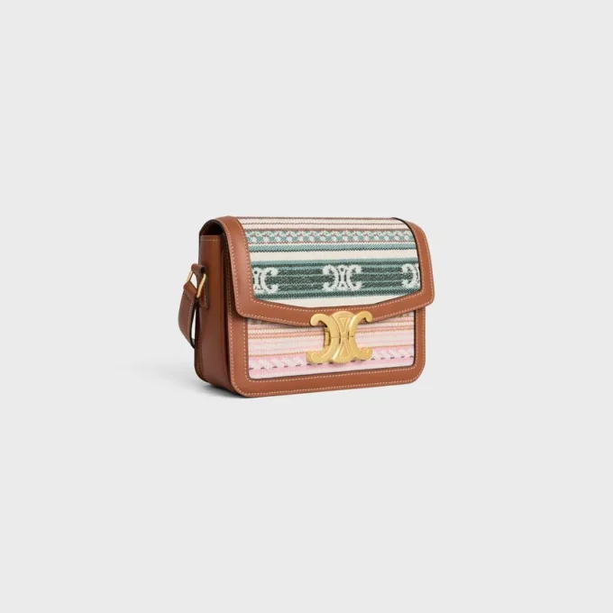 Sac Teen Triomphe en textile rayé et cuir de veau