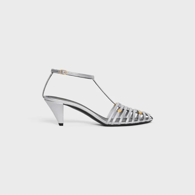 Sandales à talons cage en cuir d&rsquo;agneau laminé