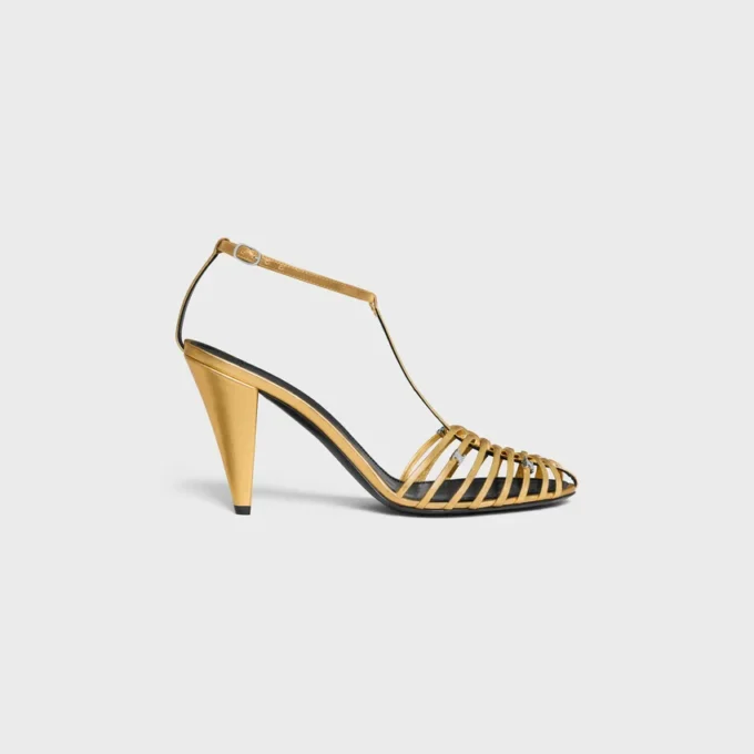 Sandales à talons cage en cuir d&rsquo;agneau laminé