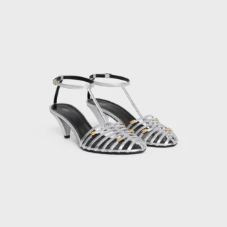Sandales à talons cage en cuir d&rsquo;agneau laminé