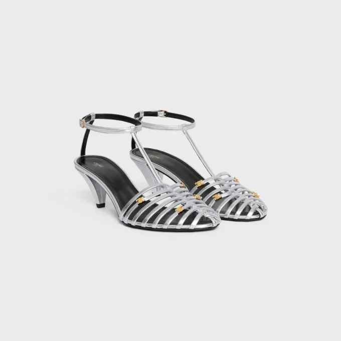 Sandales à talons cage en cuir d&rsquo;agneau laminé