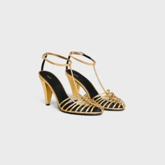 Sandales à talons cage en cuir d&rsquo;agneau laminé