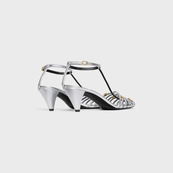 Sandales à talons cage en cuir d&rsquo;agneau laminé