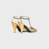 Sandales à talons cage en cuir d&rsquo;agneau laminé