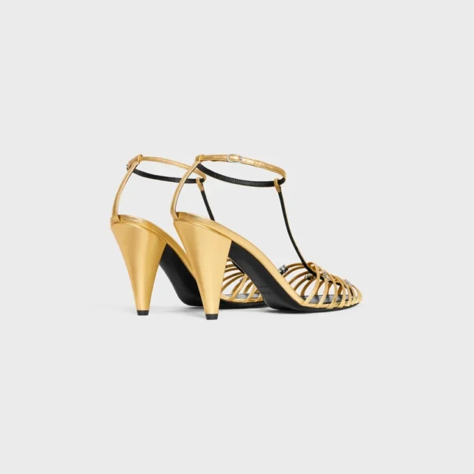 Sandales à talons cage en cuir d&rsquo;agneau laminé