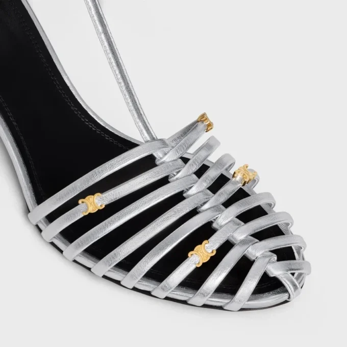Sandales à talons cage en cuir d&rsquo;agneau laminé
