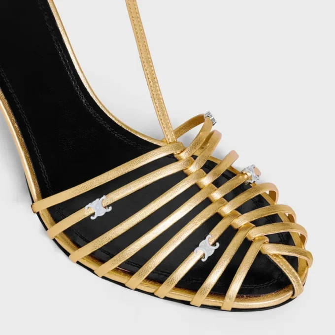 Sandales à talons cage en cuir d&rsquo;agneau laminé