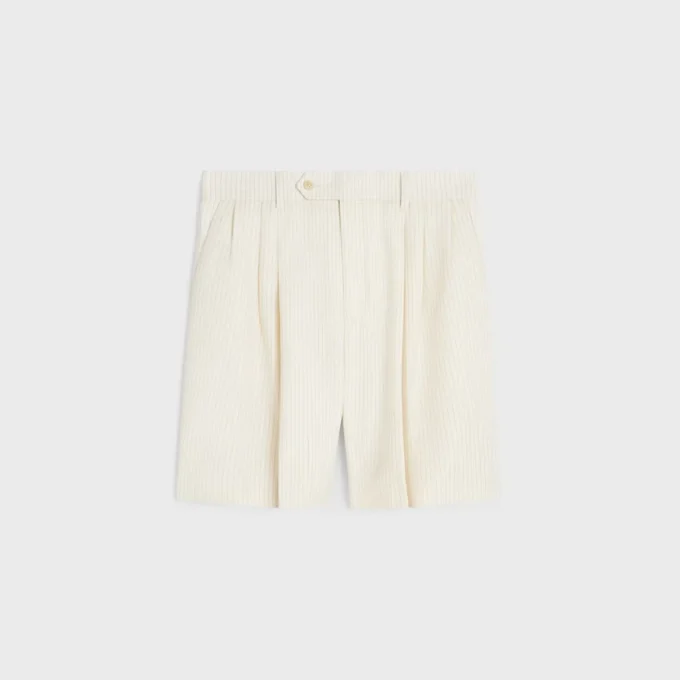Short Masculin à triple pli en laine rayée