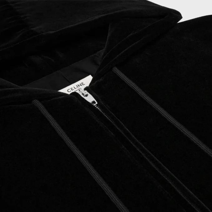 Sweat à capuche ample zippé en jersey de velours