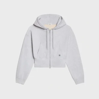 Sweat à capuche court zippé en molleton de coton