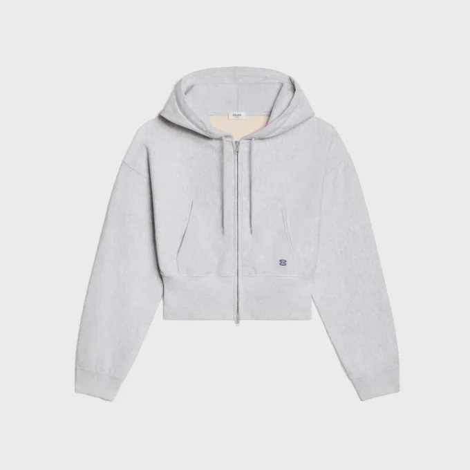 Sweat à capuche court zippé en molleton de coton