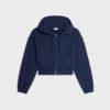 Sweat à capuche court zippé en molleton de coton