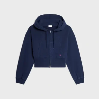 Sweat à capuche court zippé en molleton de coton